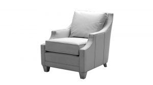 A white chair with a pillow on it is on a white background.