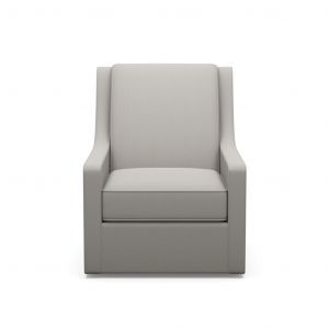 A grey chair is sitting on a white background.
