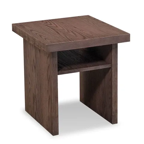 A small wooden table with a shelf underneath it on a white background.