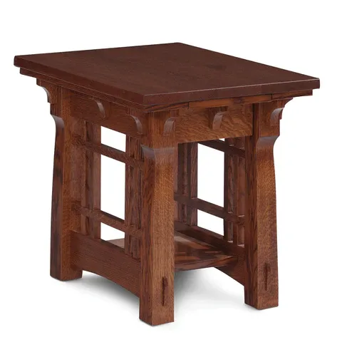 A small wooden table on a white background