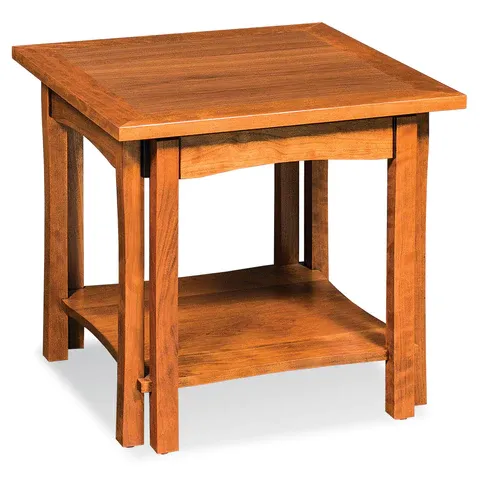 A small wooden table with a shelf underneath it