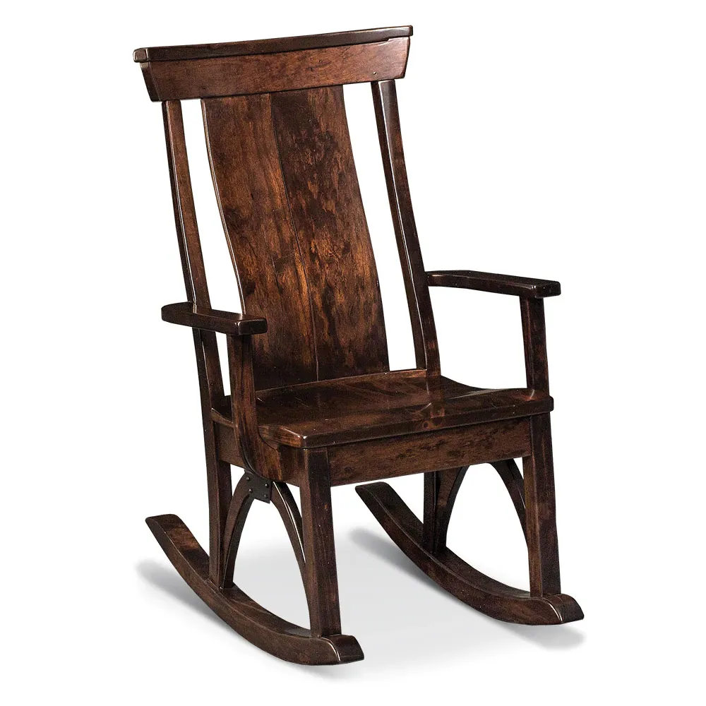 A wooden rocking chair on a white background