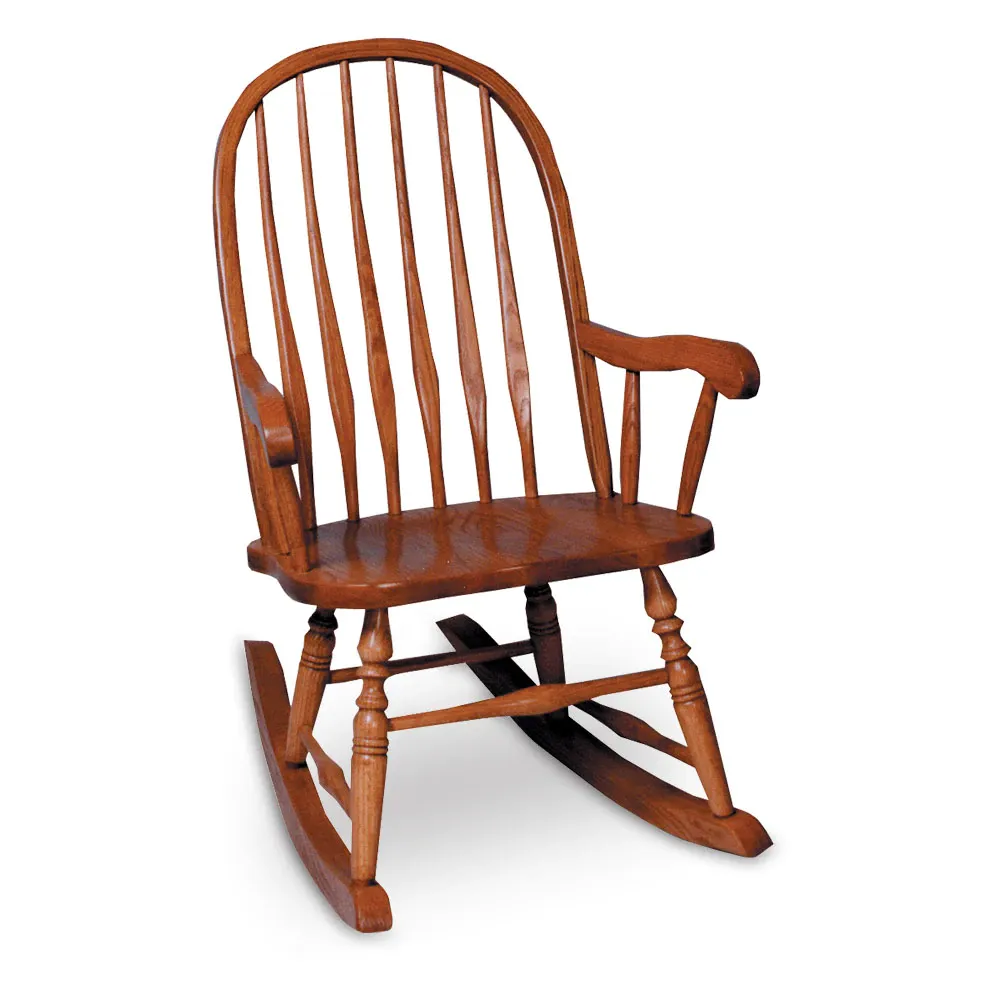 A wooden rocking chair on a white background