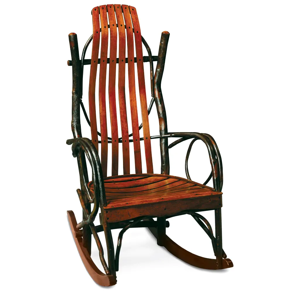 A wooden rocking chair on a white background