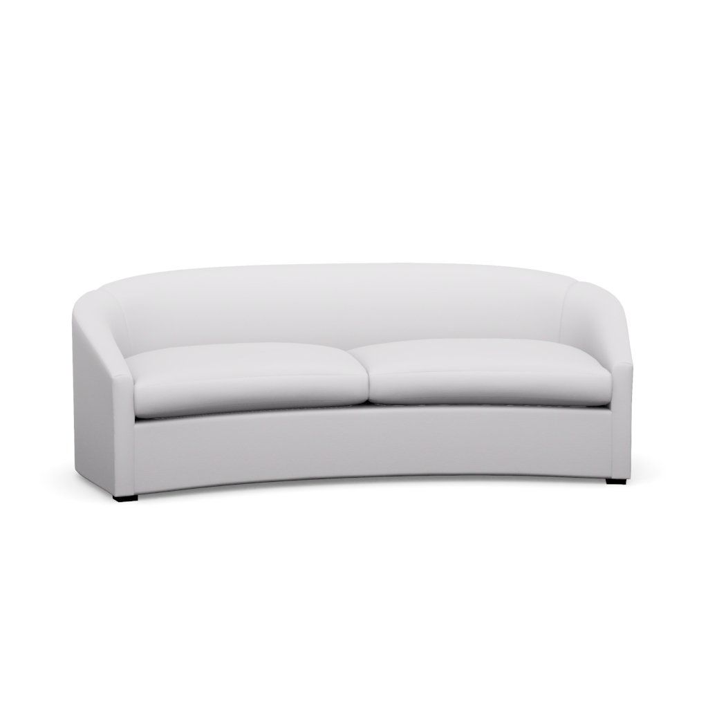 A white curved couch on a white background.