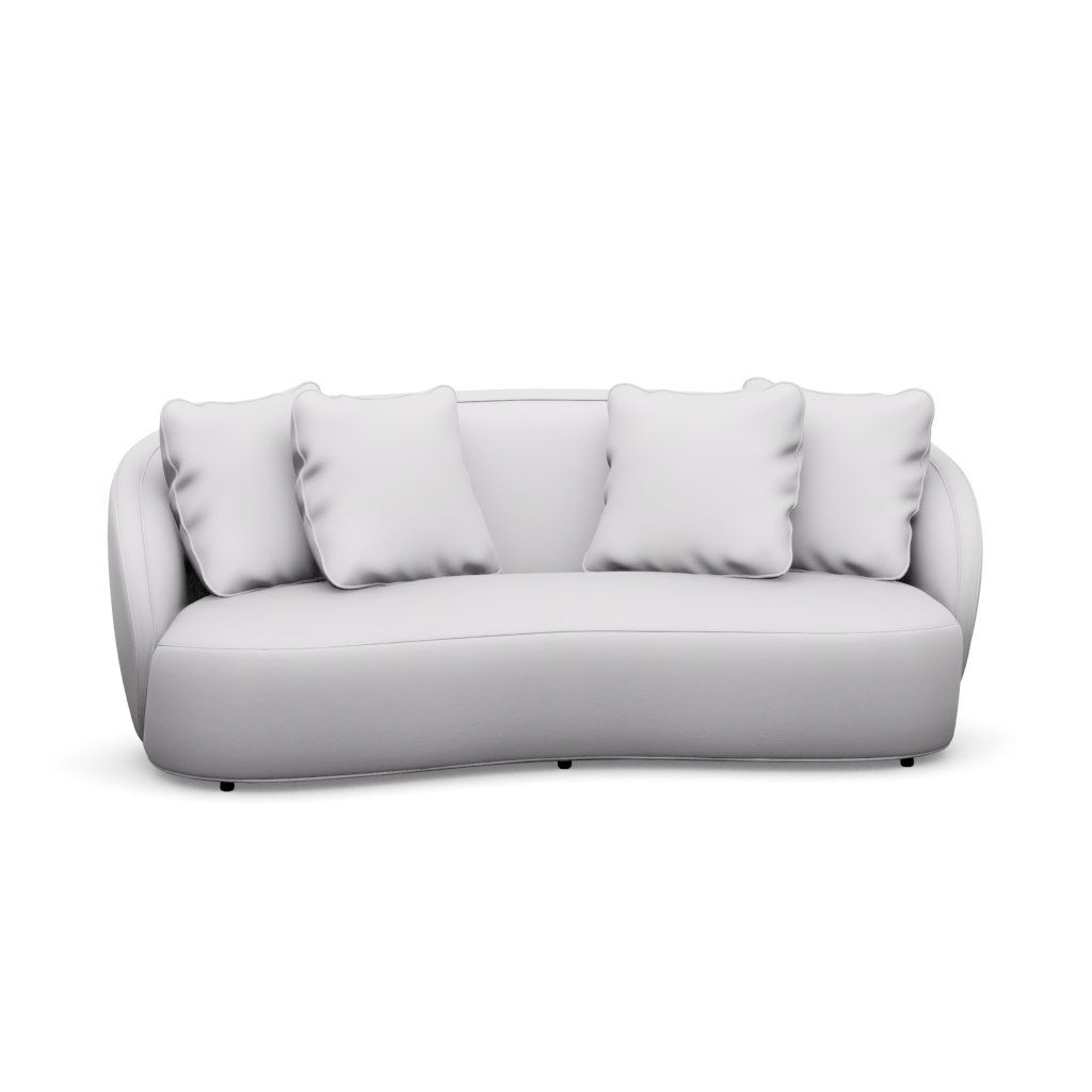A white couch with white pillows on a white background.