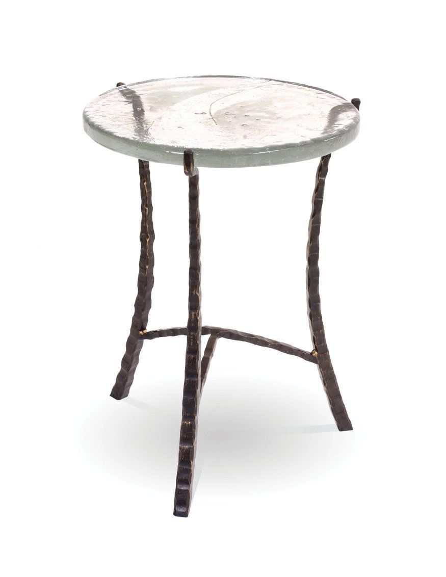 A small table with three legs and a white top on a white background.