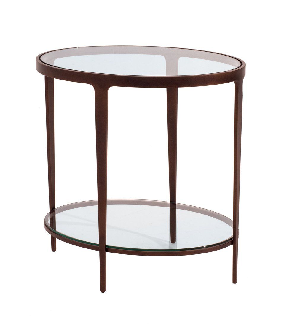 A round table with a glass top on a white background