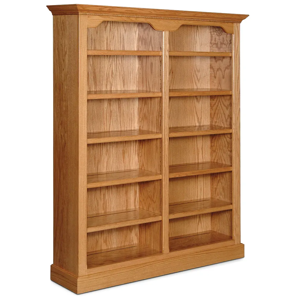 A large wooden bookcase with lots of shelves