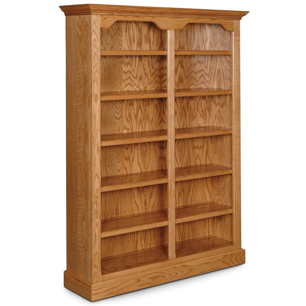 A large wooden bookcase with lots of shelves