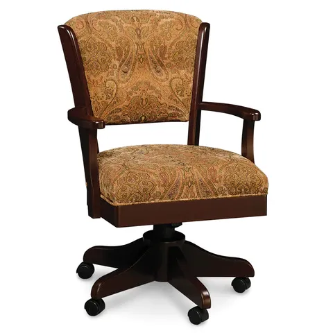 A chair with a paisley pattern on the seat and back