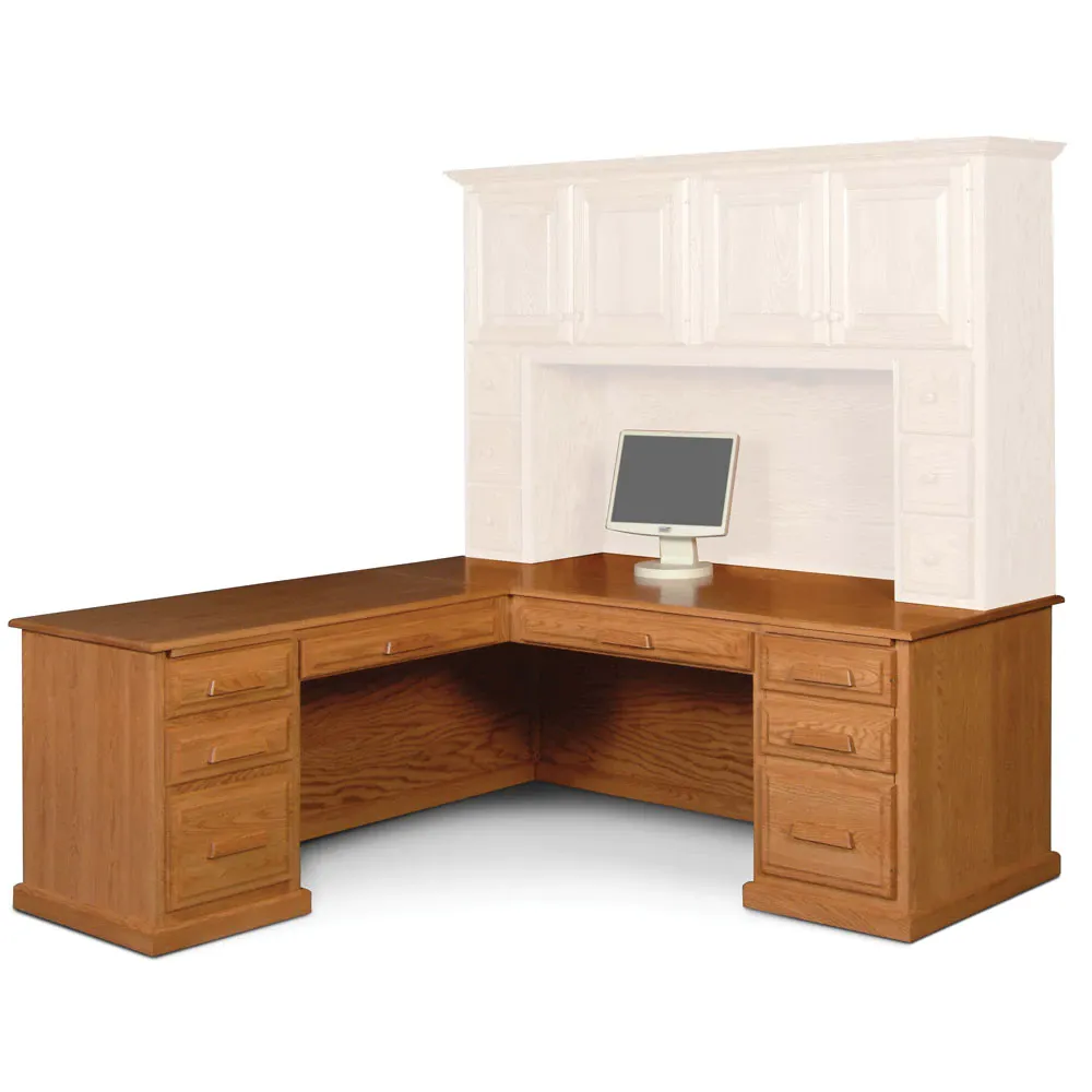 A wooden desk with a computer on top of it