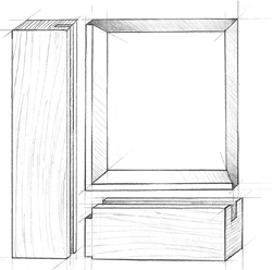 A pencil drawing of a picture frame made of wood.