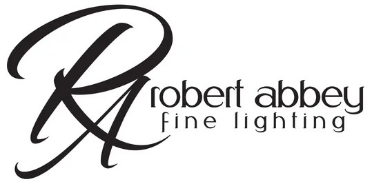 The logo for robert abbey fine lighting is black and white.