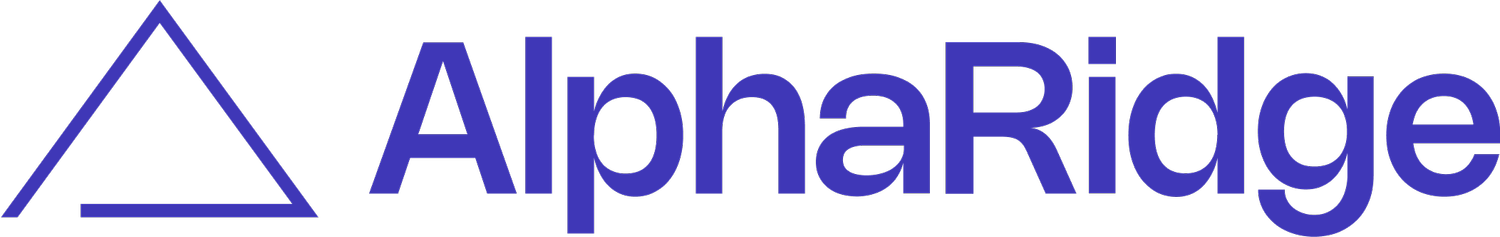 A logo for alpharidge with a triangle in the middle