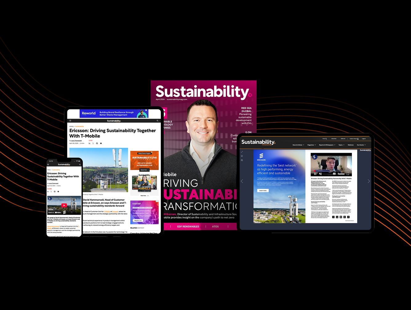 Ericsson & T-Mobile digital advertising assets including Sustainability Magazine