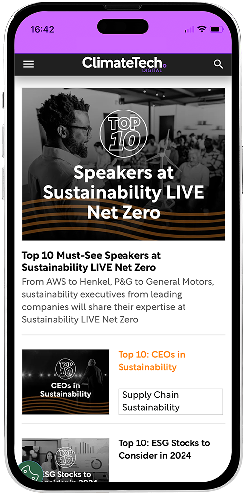 A screenshot of a climate tech website showing speakers at sustainability live net zero.