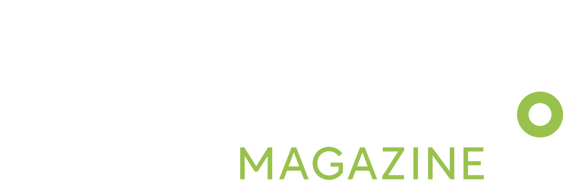 A logo for a magazine with a green circle in the middle.