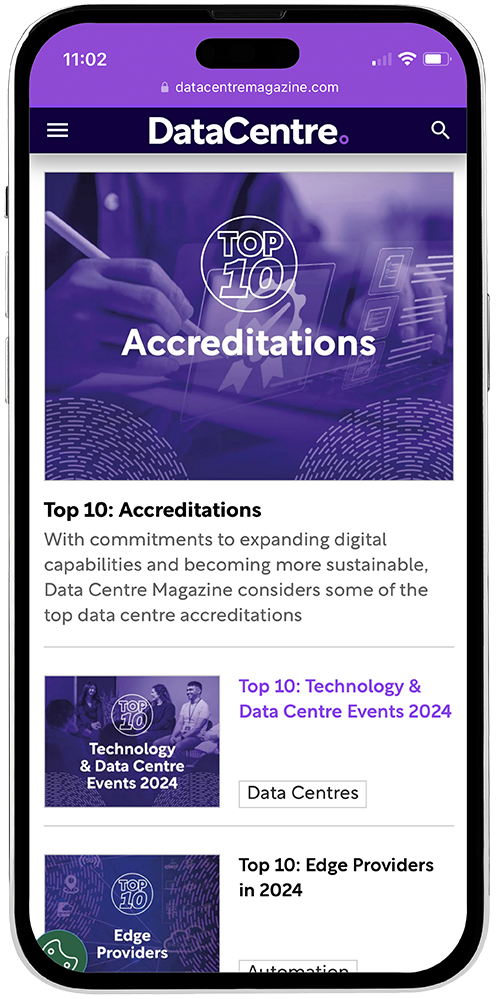A screenshot of the data centre accreditations website on a cell phone.