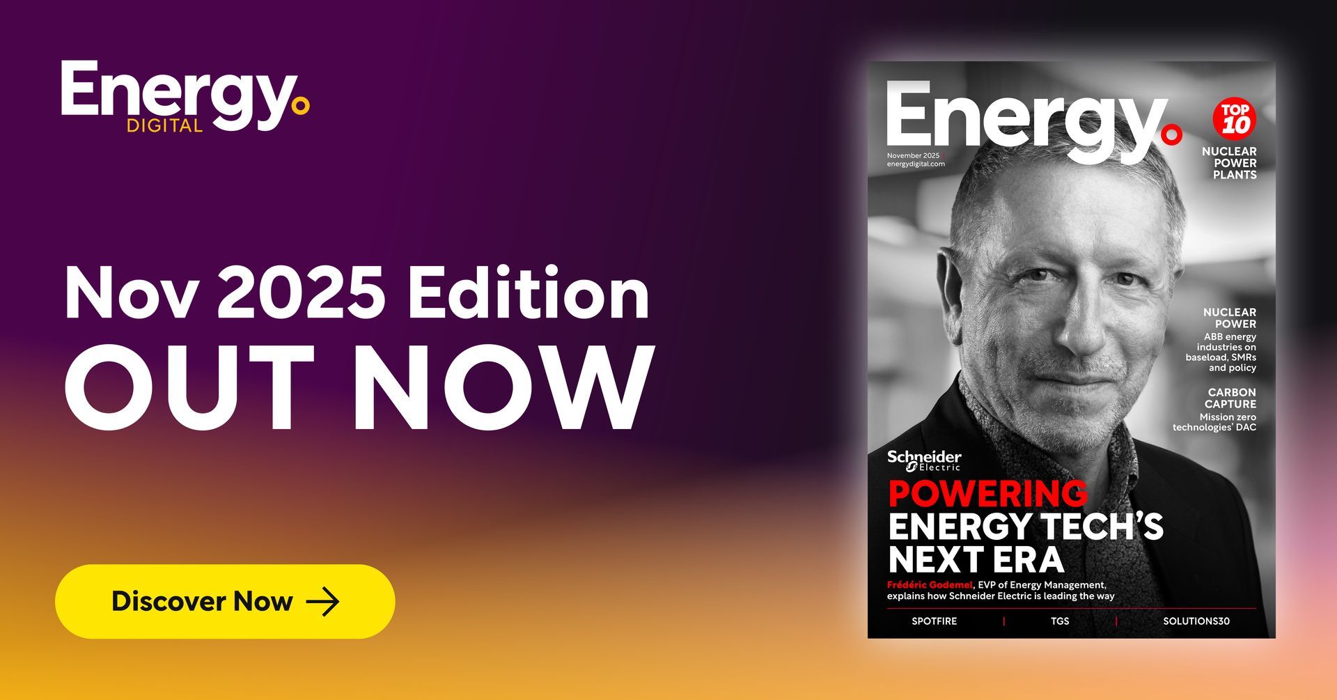 Schneider Electic on cover of Energy Digital - part of the Sustainability Magazine Portfolio by Bizclik