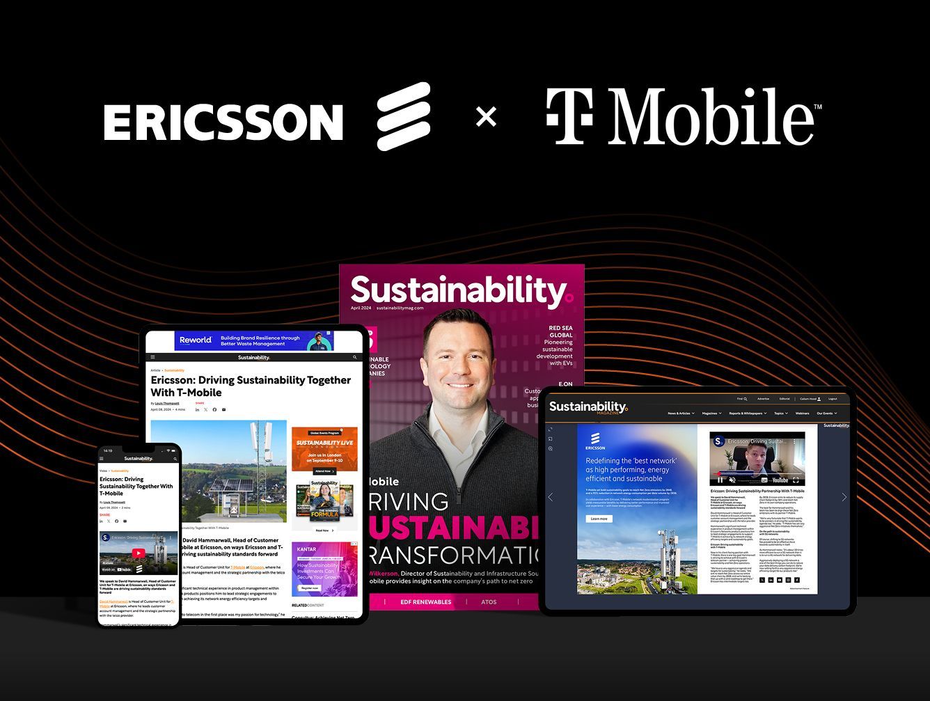 Ericsson & T-Mobile digital advertising assets including Sustainability Magazine