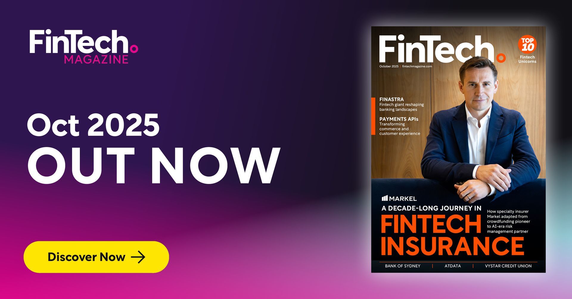FinTech Magazine cover: Man in suit, 