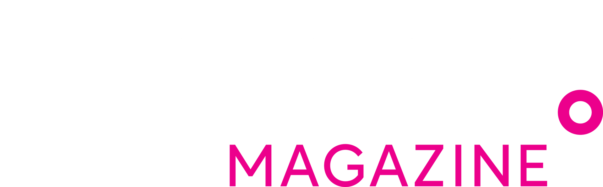 A pink and white logo for a magazine on a white background.