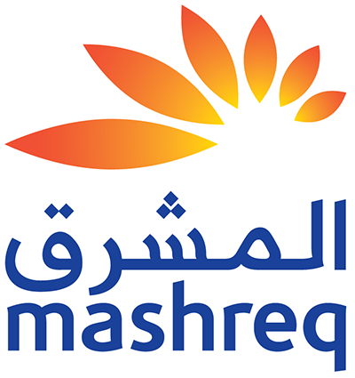 A mashreq logo with a flower in the middle