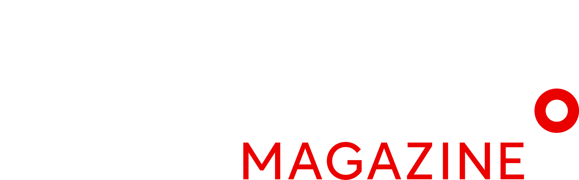 A white background with the word magazine in red letters