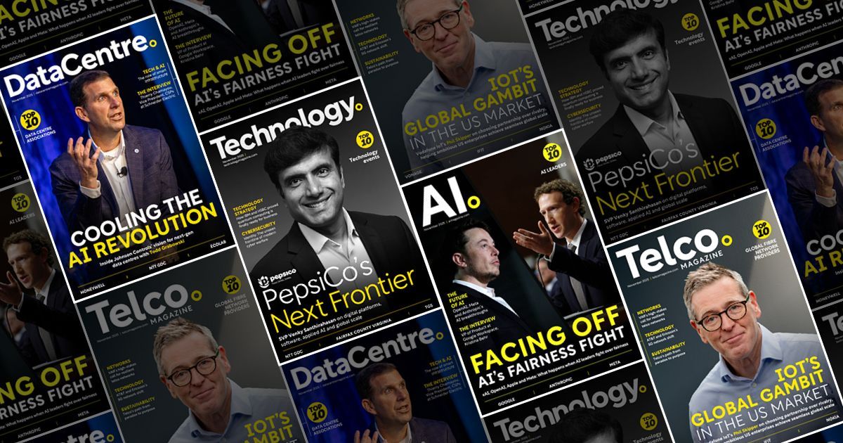 Collection of magazine covers with headshots and tech headlines.
