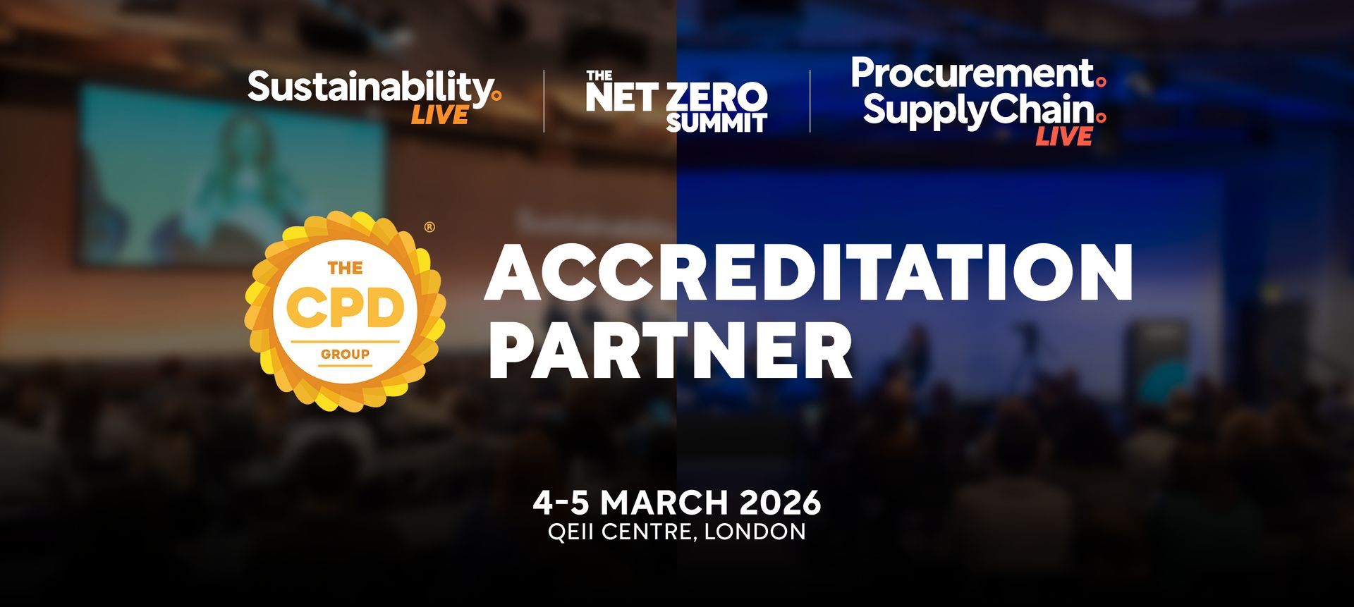 Accreditation partner logo for sustainability, net zero, and procurement events, March 4-5, 2026, London.