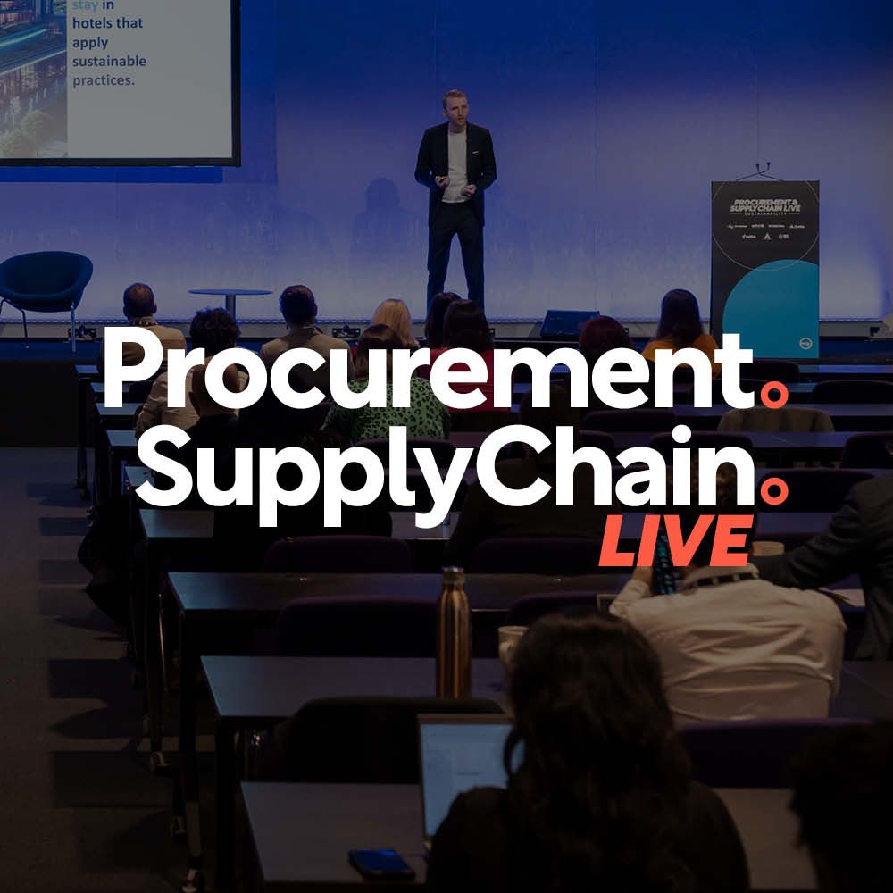 A woman is giving a speech at supply chain live
