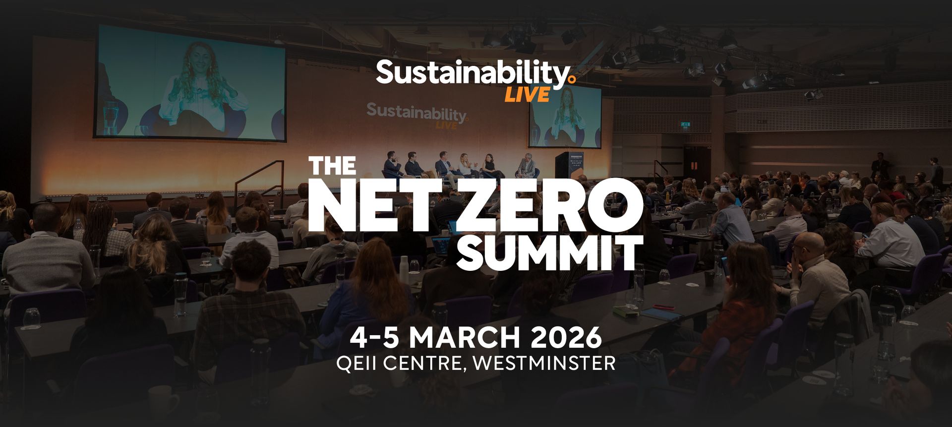 The Net Zero Summit, March 4-5, 2026, at QEI Centre, Westminster. A conference with a panel and audience.