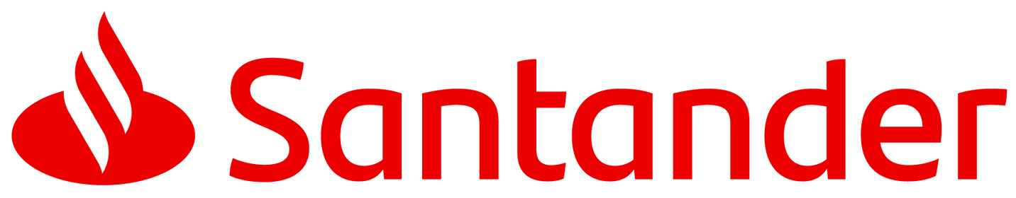 A red santander logo on a white background