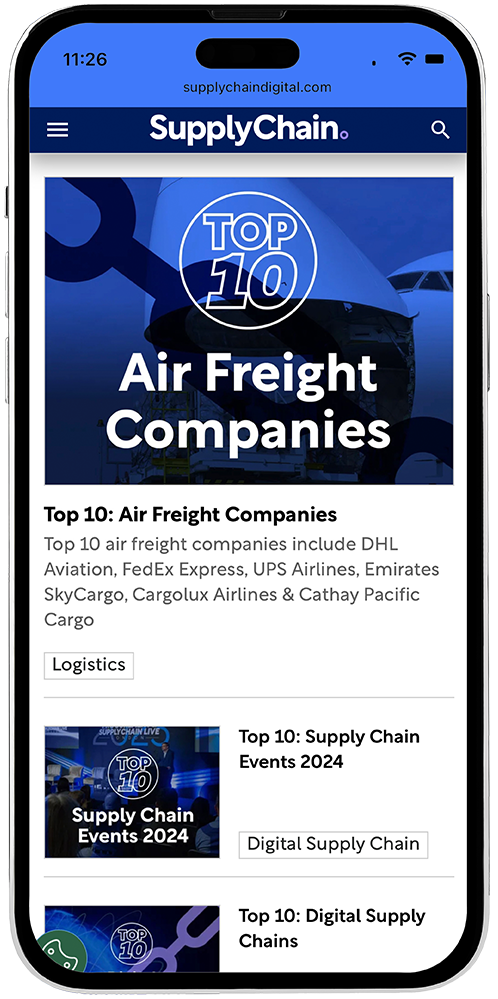 A cell phone displaying the top 10 air freight companies.