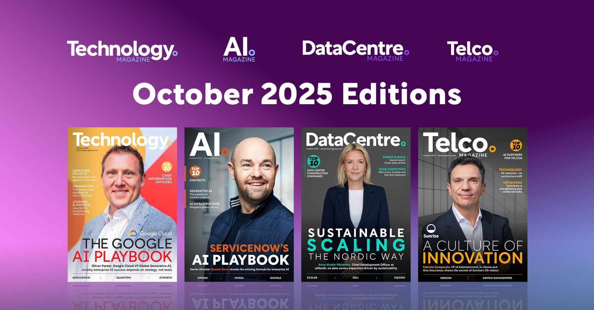 FinTech Magazine cover: Man on cover, October 2025 issue, article on FinTech insurance. Purple background.