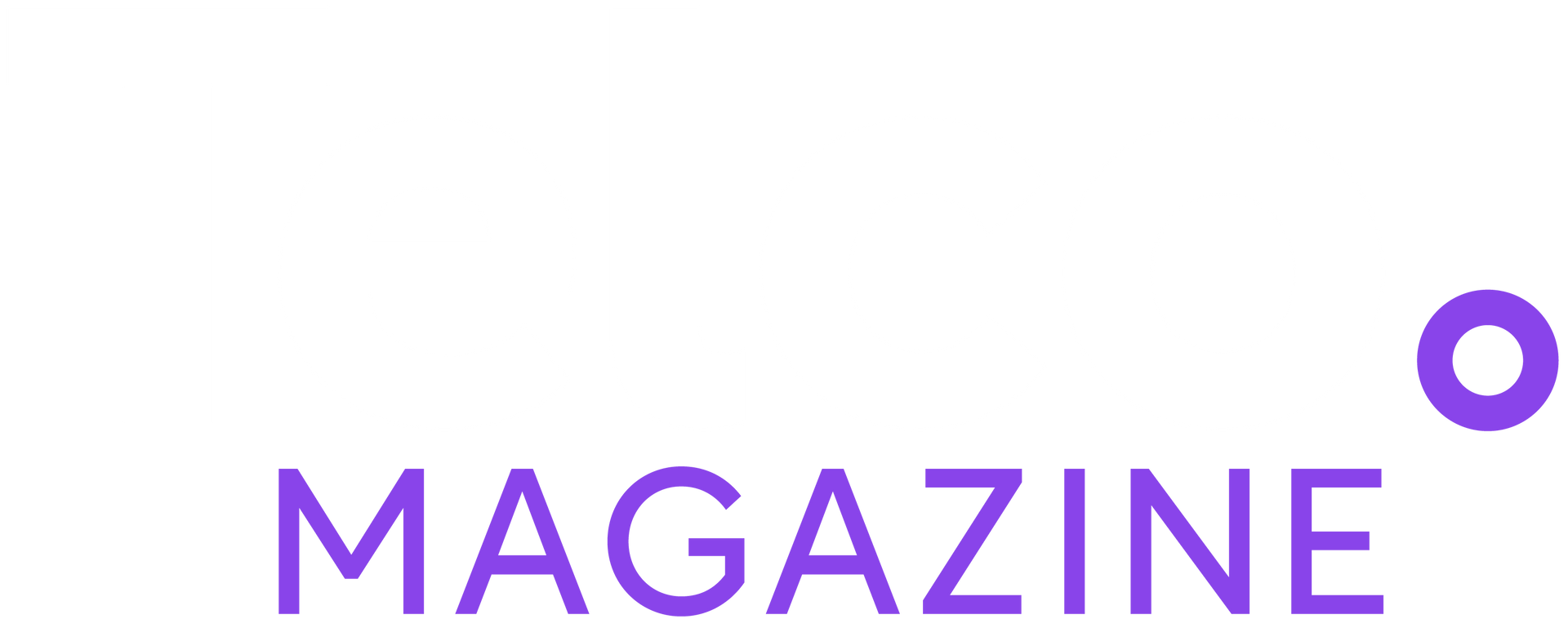 A white background with the word magazine in red letters