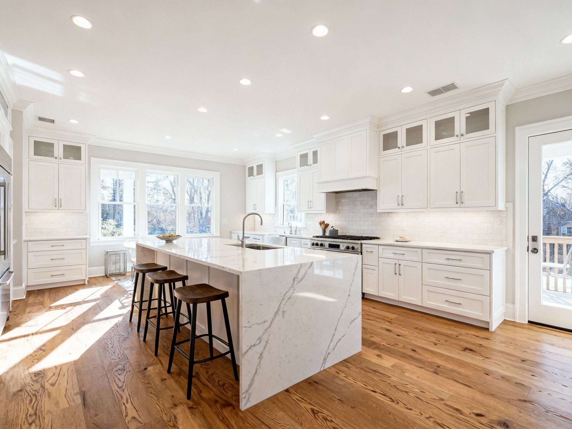 Modern kitchen remodel in Rockville with custom cabinetry and quartz countertops.