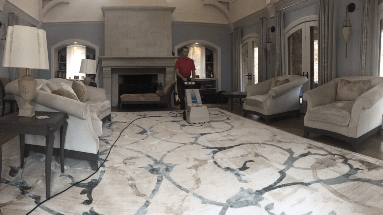 Central Virginia — Man Cleaning White Carpet Side View in Charlottesville, VA