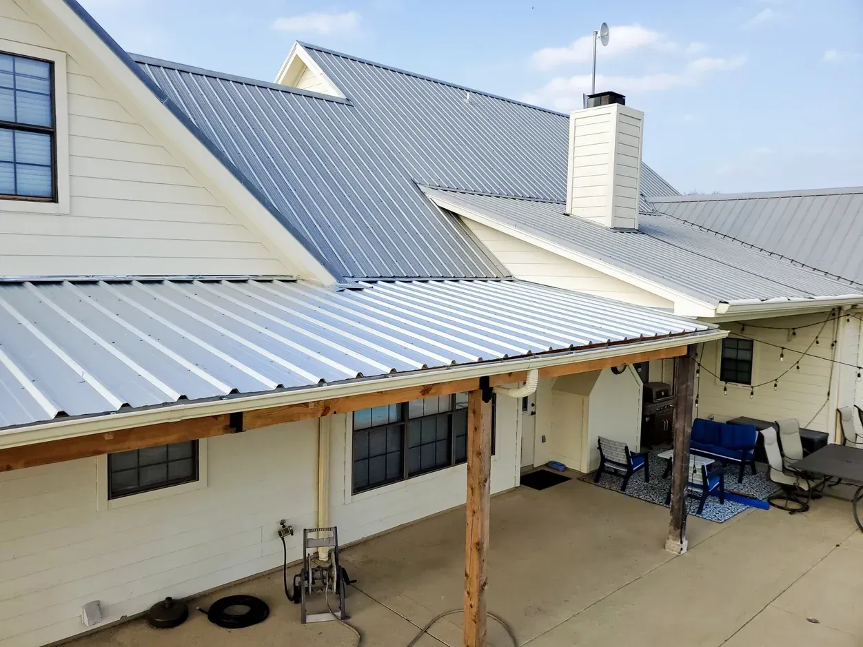 Ladder leaning against a weathered tree trunk. Blue sky in the background.
