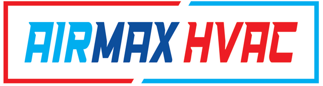 A red , blue and white logo for airmax hvac.