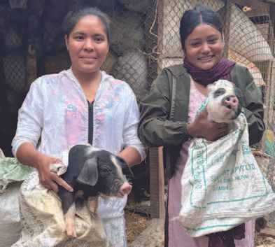 2 ladies holding baby piglets