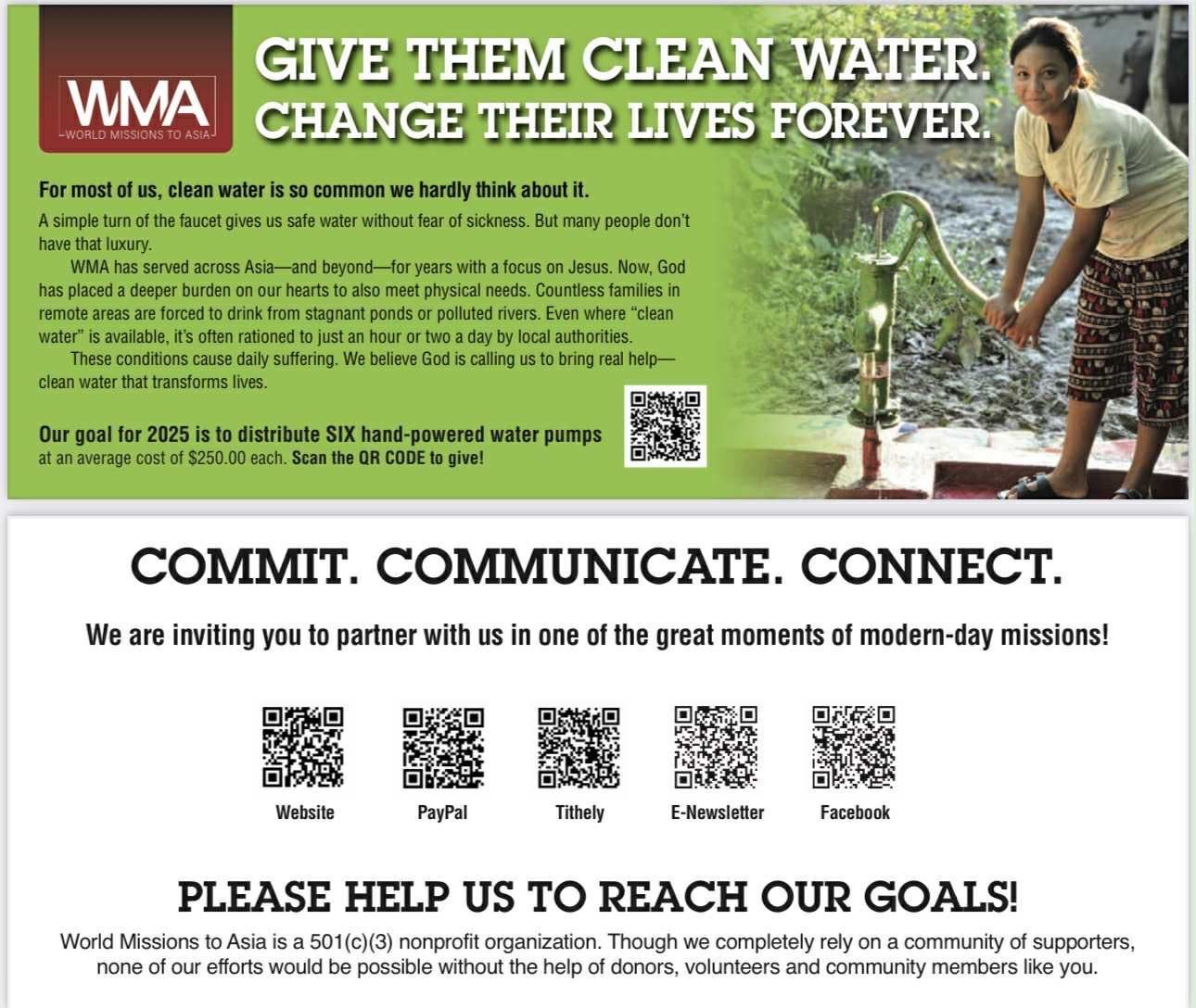 Advertisement: Woman pumping water. Headline: 