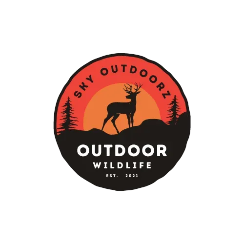 A logo for sky outdoor wildlife with a deer on a hill