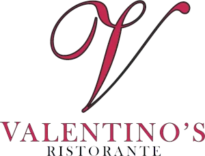 A logo for valentino 's ristorante with a red letter v