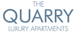 Logo for "The Quarry Luxury Apartments" in blue font.