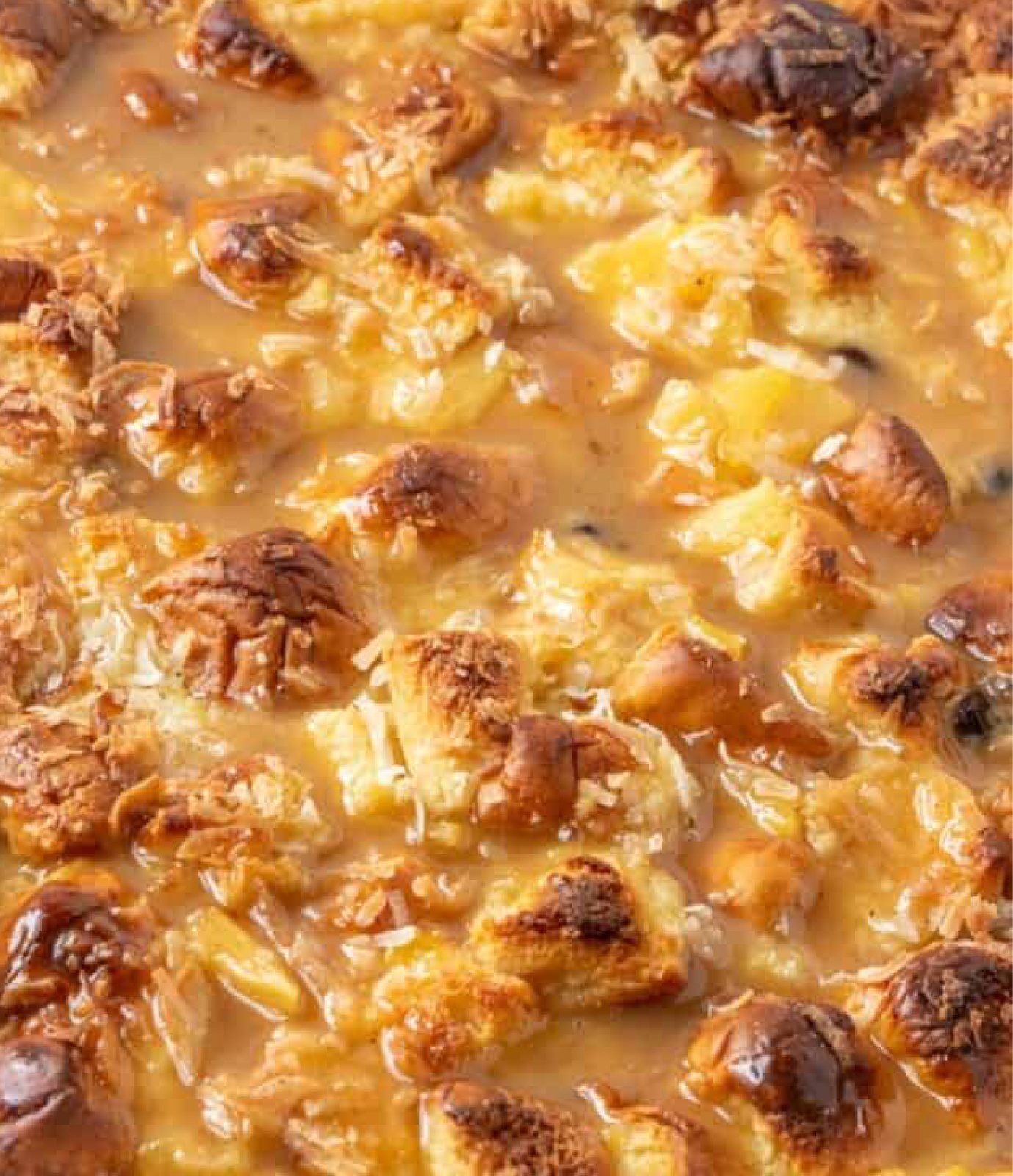 Bread pudding with Creole flavors and tropical vibes, recipe at Bay Favors Food Blog