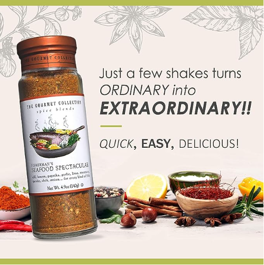 The Gourmet Collection Spice Blends, Fishermans Seafood Spectacular Seasoning for Crab Meat, Salmon, Crab Boil, Fish Fry. Shrimp, Mussels and Rice