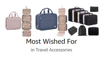 A poster that says most wished-for in travel accessories