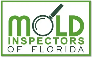 A logo for mold inspectors of florida with a magnifying glass